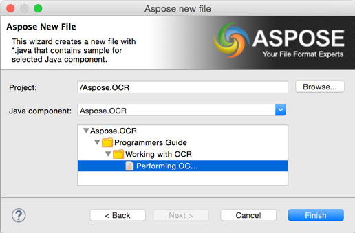 Aspose.OCR Examples in Aspose.Total Java Project Wizard for Eclipse