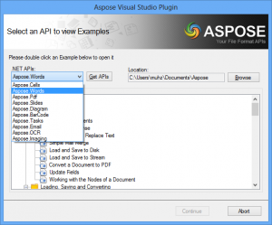 Aspose Visual Studio Plugin API Example Selection