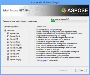 Aspose Visual Studio Plugin API download screen