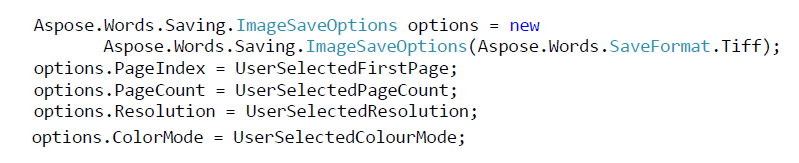 Code snippet to convert DOCX to TIFF with customer Resolution 
