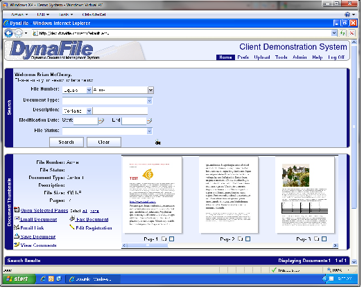 DynaFile showing thumbnail of MS Word file