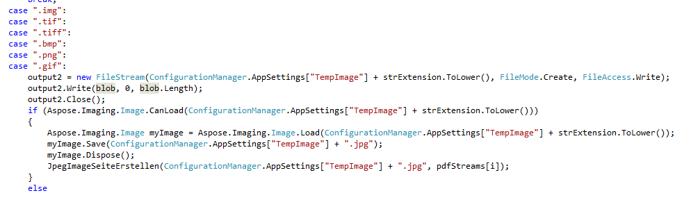 Preview of Code snippet for Aspose.Imaging to process Image files