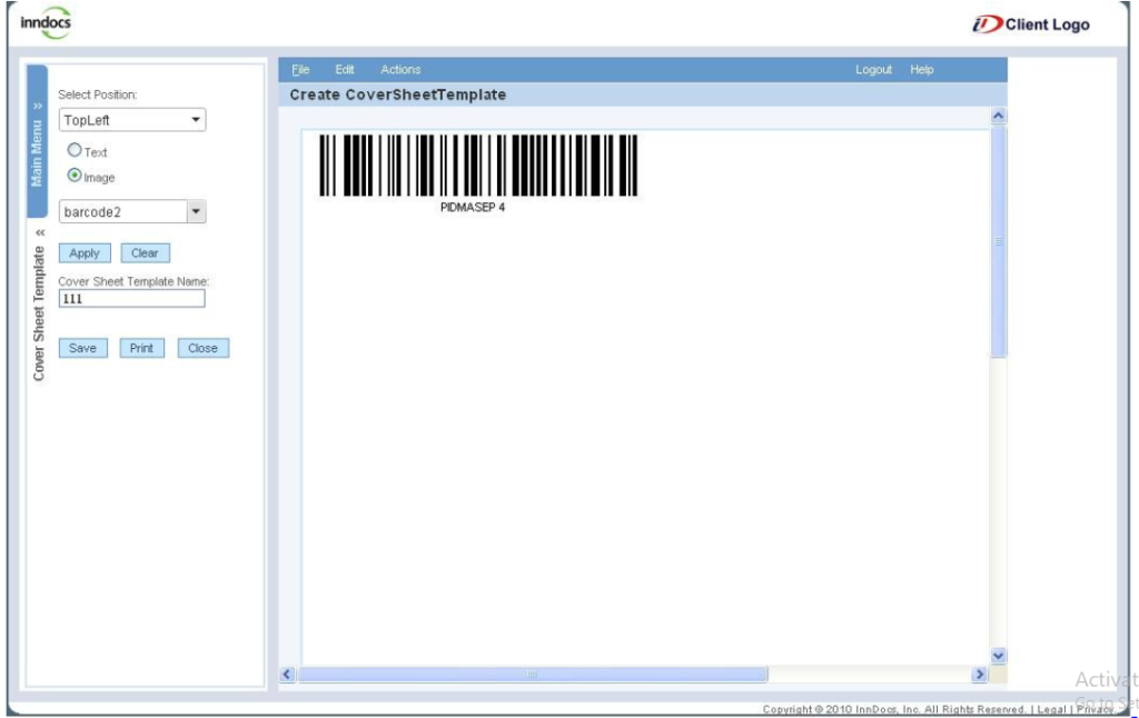 Creation of barcode for document separator