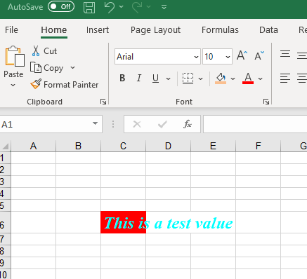 Örnek kod tarafından oluşturulan çıktı Excel dosyasının görüntüsü