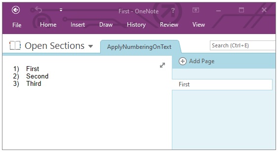 OneNote'da Java kullanarak Numaralı Liste Oluşturma