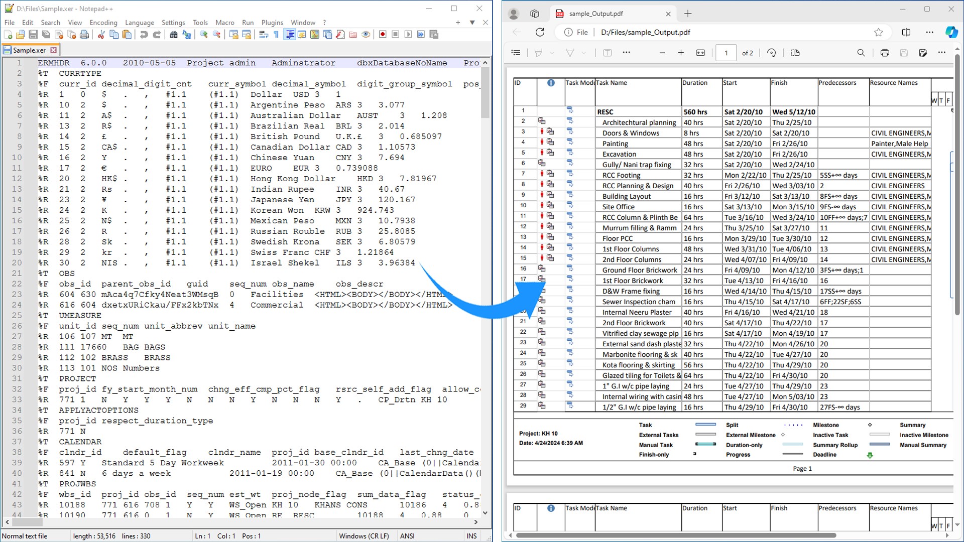 Python'da Primavera P6 XER'yi PDF'ye dönüştürün
