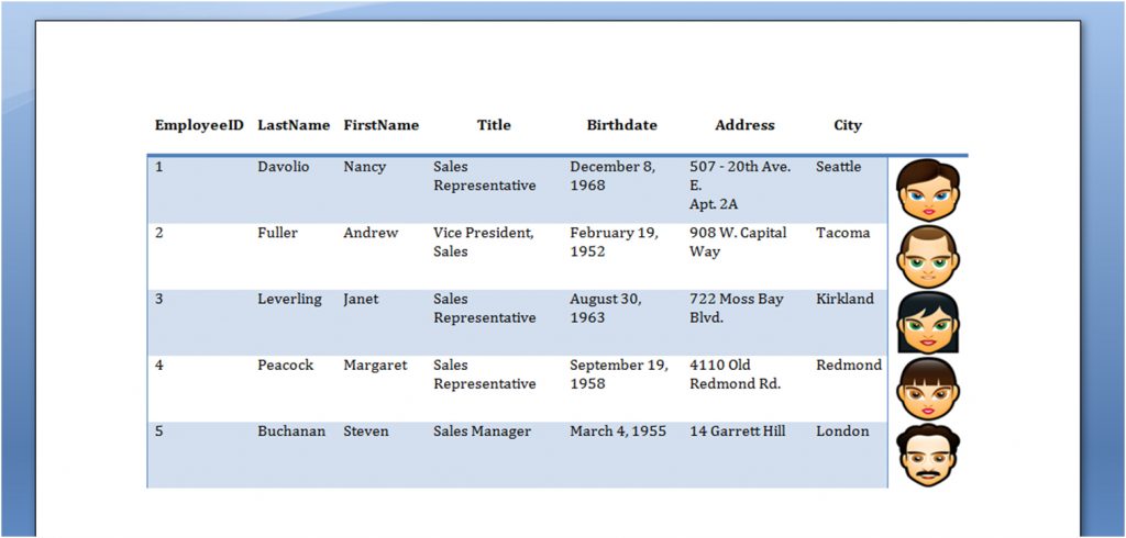 create table in word document 