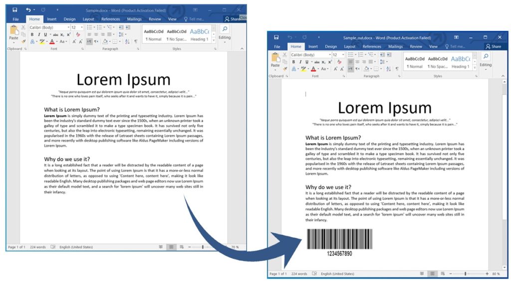 Add Barcode to Existing Word Document in C#.