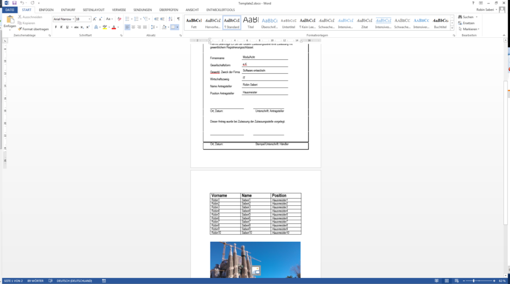 Preview of document with placeholder replaced with content
