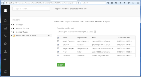 Umbraco Member Export To Word