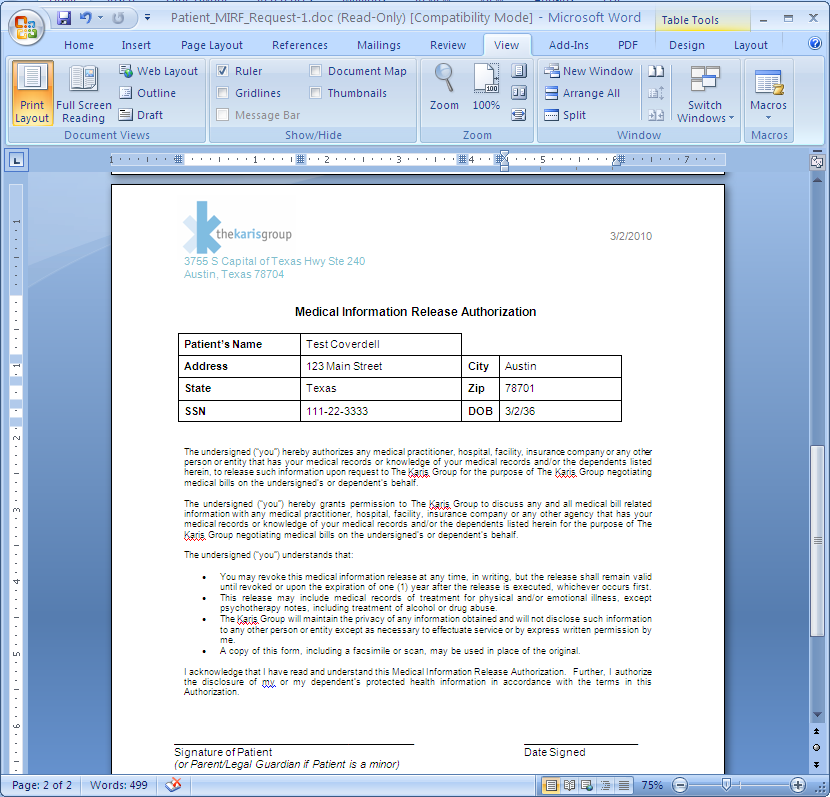 Resultant Word document preview