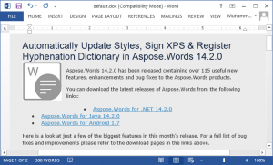 Sitefinity exported Microsoft Word Document using Aspose.Words