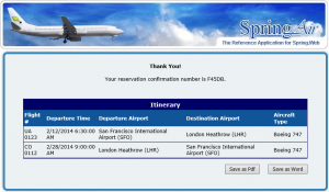 SpringAir reservation confirmation