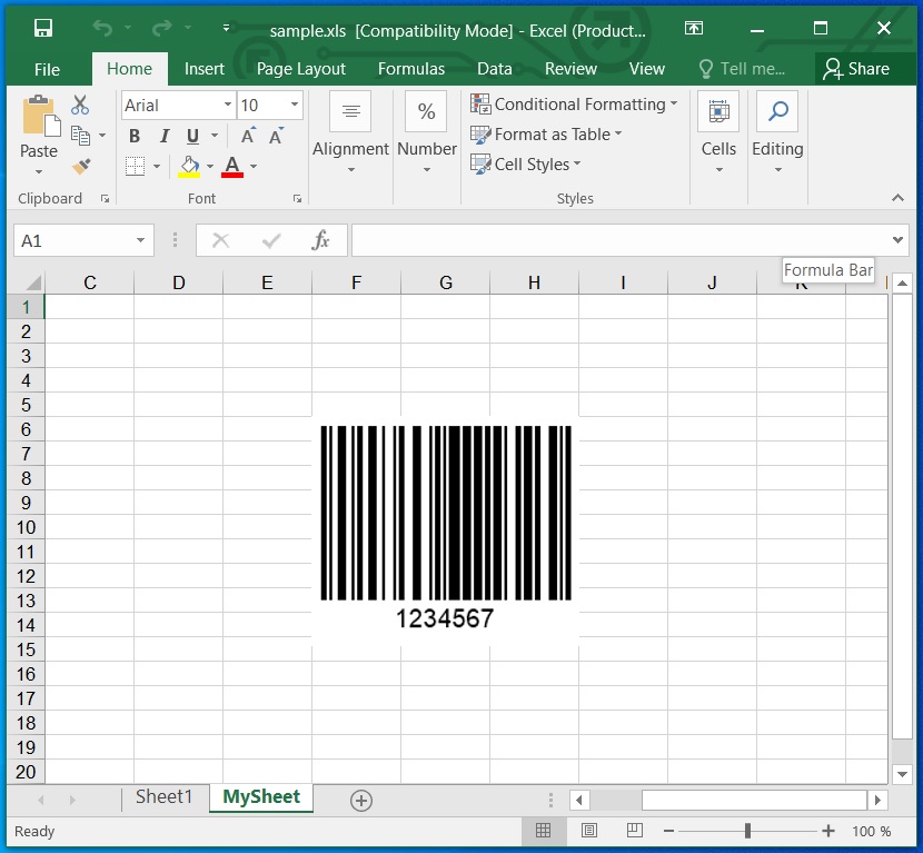 使用 C# 创建 Excel 电子表格并添加条形码。